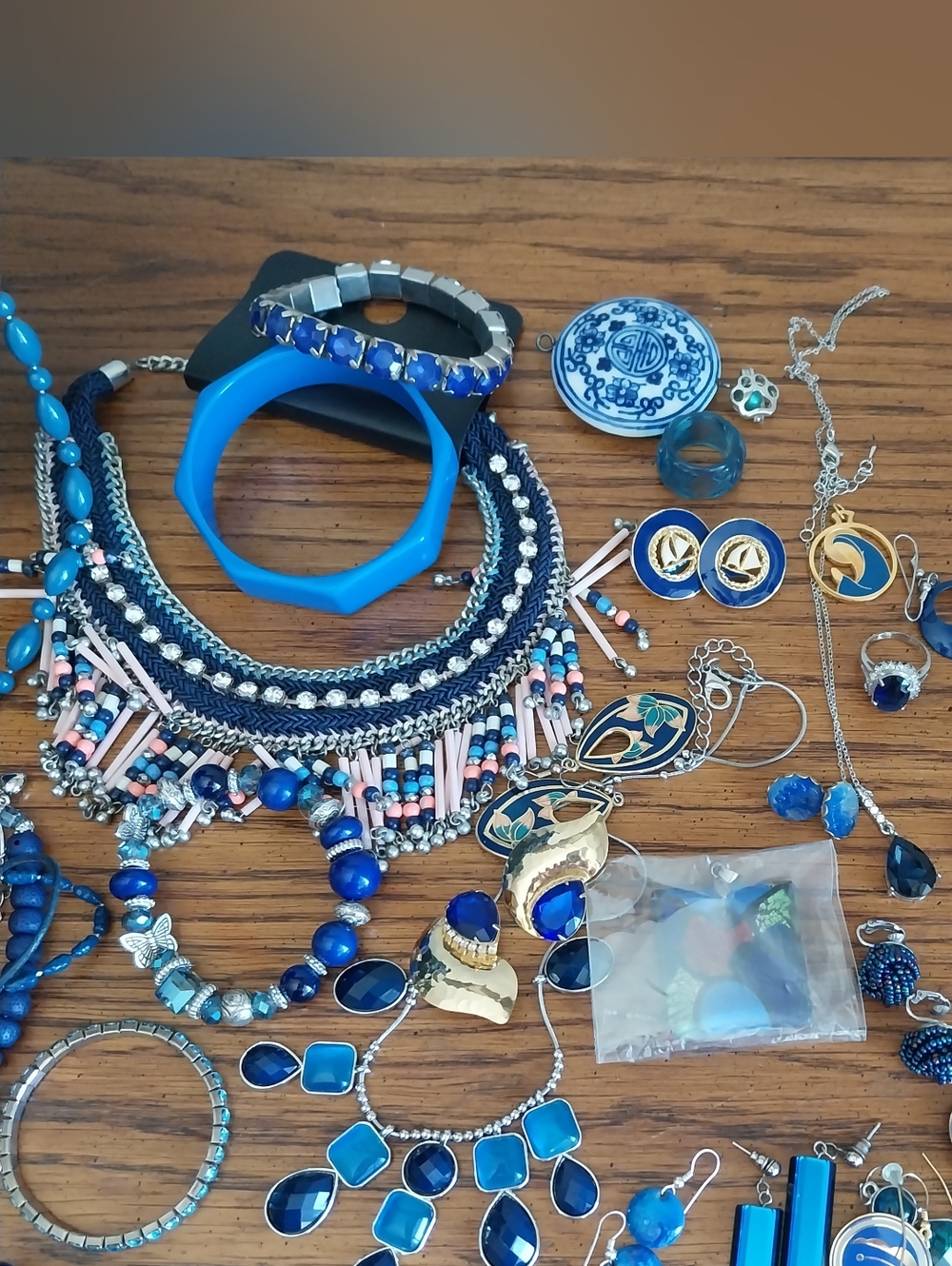 Blue Statement Jewelry Collection in Wooden Organizer - Picture 3 of 10